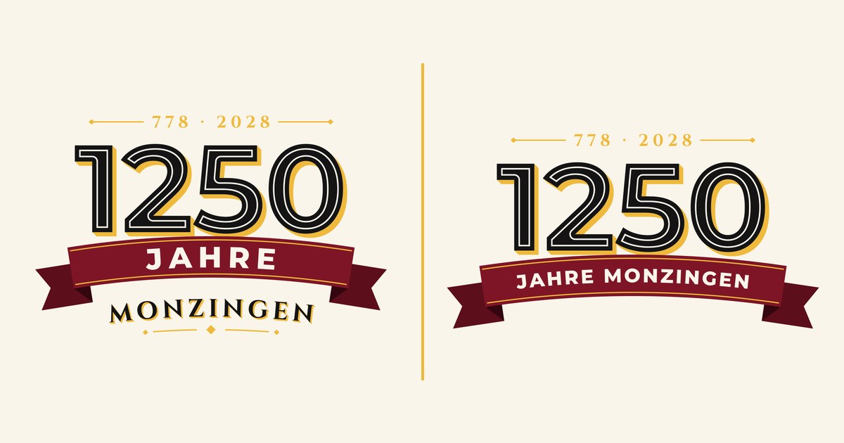 Die zwei Entwürfe für das Festzeichen: links Monzingen unter dem Band, rechts Monzingen im Band